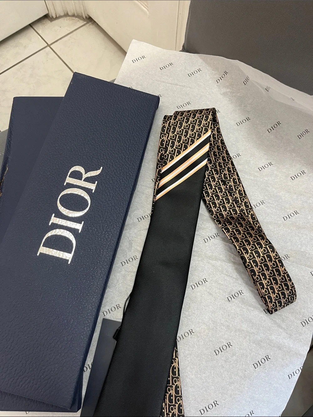 Dior Black Front with Brown Monogram Silk Tie